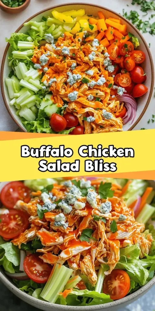 Discover the deliciousness of Buffalo Chicken Salad with this simple and nutritious recipe! Packed with shredded chicken, crisp veggies, and the zesty kick of Buffalo sauce, it's perfect for lunch or dinner. This versatile dish allows you to customize ingredients and spice levels, making it suitable for any preference. Enjoy the bold flavors while reaping the health benefits of fresh produce and lean protein. Give it a try! #BuffaloChickenSalad #HealthyRecipes #SaladLove #MealPrep #EasyDinner #Foodie #Yummy