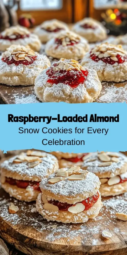 Indulge in the delightful flavors of Raspberry-Filled Almond Snow Cookies! These soft, buttery treats feature a tangy raspberry filling nestled in a nutty almond base, creating a perfect balance of sweet and tart. Ideal for any occasion, from festive gatherings to everyday snacks, these cookies are not only visually stunning but also simple to make. Elevate your baking with this charming treat everyone will love! #Baking #Cookies #Almond #Raspberry #HolidayDesserts #YummyTreats #SweetTooth #Foodie