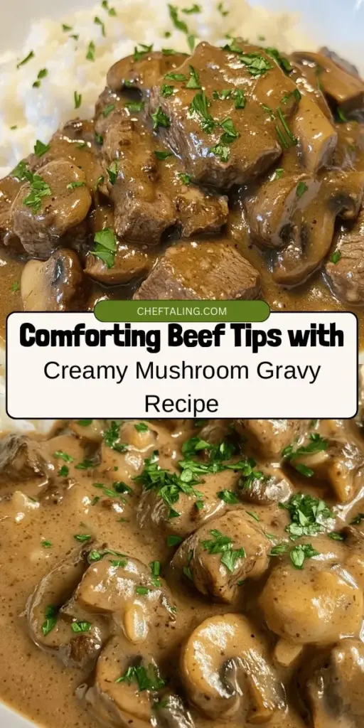 Indulge in the comforting flavors of Savory Beef Tips with Creamy Mushroom Gravy, a timeless classic perfect for family dinners. Tender beef tips simmered in a rich, velvety gravy paired with earthy mushrooms create a dish that's not just delicious but also brings everyone together. Serve it with fluffy rice or creamy mashed potatoes for the ultimate meal. Dive into the recipe and explore the variations to make it uniquely yours! #BeefTips #ComfortFood #HomemadeCooking #SavoryDelights #FoodieFavorites