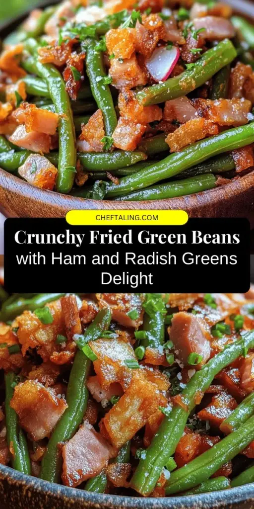 Looking to elevate your culinary game? Try these Crunchy Fried Green Beans with Savory Ham & Radish Greens! This flavorful dish combines crispy green beans, delicious ham, and the unique taste of radish greens for a satisfying experience. Perfect as an appetizer or side, it encourages creativity in the kitchen while using fresh ingredients. Dive in and enjoy a delightful, nutritious treat! #FriedGreenBeans #ComfortFood #HealthyEating #CookingWithVeggies #FoodieFun