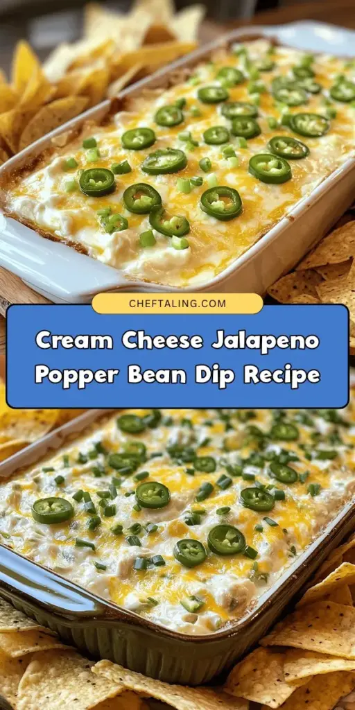Whip up a delicious Cream Cheese Jalapeno Popper Bean Dip that’s perfect for any gathering! This crowd-pleaser features a creamy blend of refried beans, cream cheese, sour cream, and fresh jalapenos, balanced with flavorful seasonings. Easy to make and even easier to enjoy, it pairs wonderfully with tortilla chips or veggies. Get ready to impress your guests at game days or parties! #DipRecipes #PartyFood #JalapenoPopperDip #GameDaySnacks #EasyAppetizers