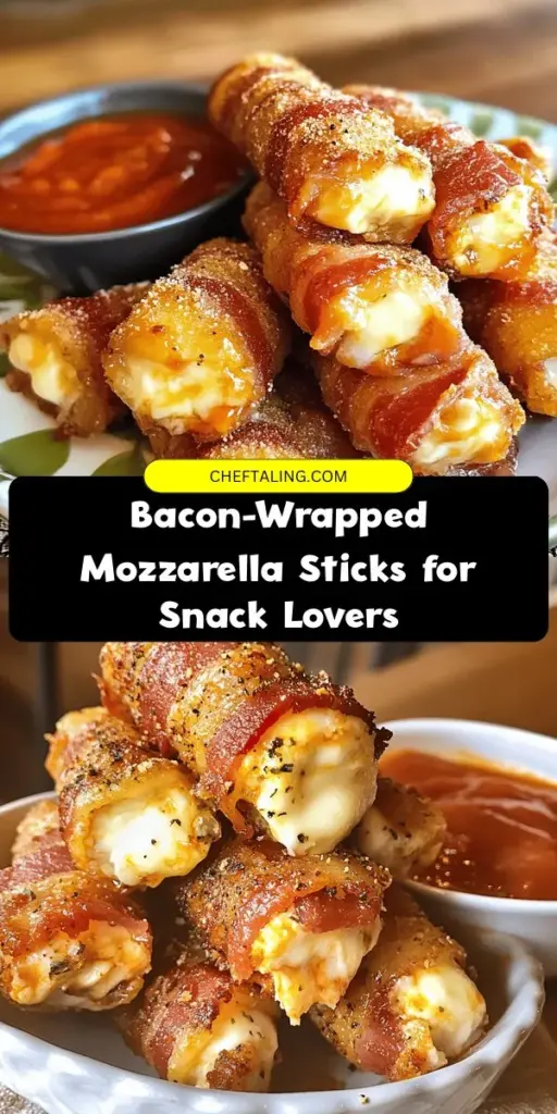 Indulge in the ultimate comfort snack with these Bacon-Wrapped Mozzarella Sticks! This delicious recipe combines gooey mozzarella with crispy bacon for a mouthwatering treat perfect for game days or family gatherings. Learn the secrets to achieve a perfectly crispy exterior and melty center, plus tips for tasty dipping sauces. Enjoy the versatility of this dish by experimenting with different cheeses or seasonings. Bring joy to your next get-together! #BaconWrapped #MozzarellaSticks #SnackRecipes #ComfortFood #EasyCooking #AppetizerIdeas