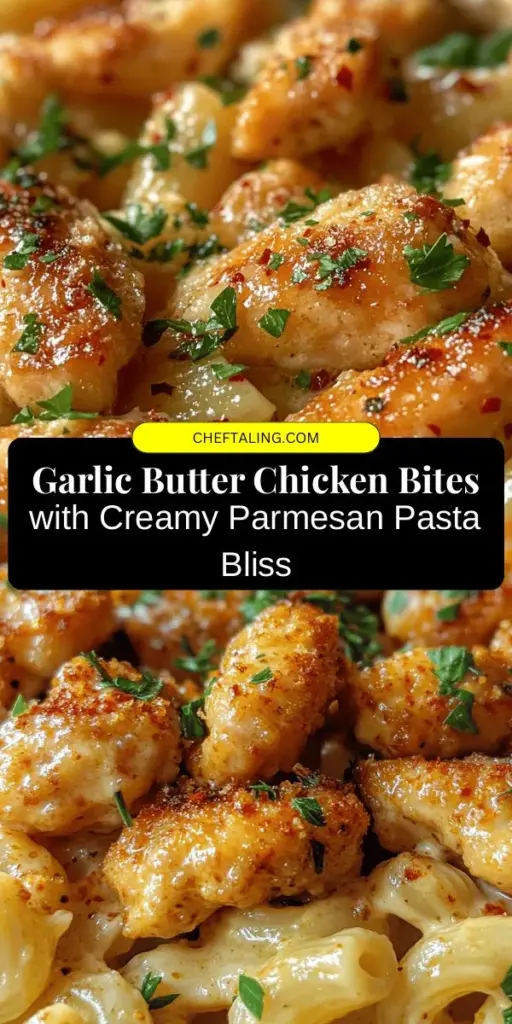 Indulge in the ultimate comfort food with these Garlic Butter Chicken Bites and Creamy Parmesan Pasta! This simple yet delicious recipe combines juicy chicken and rich pasta with garlic butter and creamy Parmesan sauce. Perfect for a cozy weeknight dinner or an impressive gathering, it's sure to be a hit! Get ready to savor every flavorful bite. #GarlicButterChicken #CreamyPasta #ComfortFood #DinnerRecipe #FoodieFavorites #EasyCooking #PastaLovers