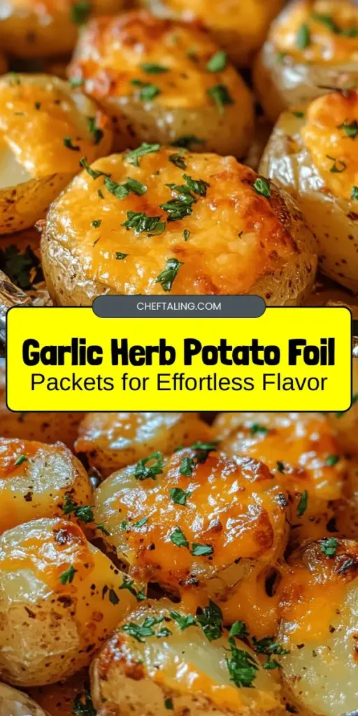 Discover the joy of foil packet cooking with our Sizzling Garlic Herb Potato Foil Packets recipe! Transform simple russet potatoes into a flavorful side dish infused with fresh herbs and garlic, perfect for grilling or baking. Easy to prepare and clean up, these packets are ideal for family dinners or outdoor gatherings. Customize them with your favorite veggies or proteins for a delicious meal everyone will love! #PotatoRecipes #FoilPackCooking #EasySideDish #GarlicHerbs #GrillingDelight