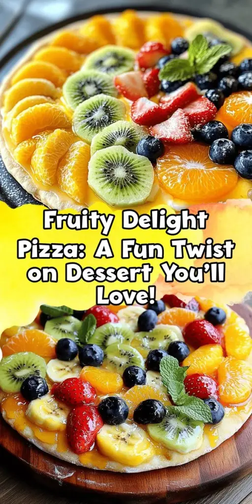 Discover the refreshing twist on dessert with Fruity Delight Pizza! This vibrant treat features fresh fruits atop a creamy layer on a delicate crust, merging indulgence with health benefits. Perfect for parties or family fun, it's easy to make and visually stunning. Explore this recipe for a delightful way to enjoy dessert while impressing guests. Dive into a symphony of flavors with each colorful slice! #FruityDelightPizza #DessertPizza #HealthyTreats #FruitDesserts #BakingJoy