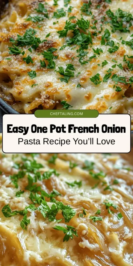 Indulge in the cozy flavors of One Pot French Onion Pasta! This delightful dish combines the richness of caramelized onions, fragrant garlic, and creamy cheese for a comforting meal that’s easy to prepare and clean up. Perfect for a weeknight dinner or a special gathering, each bite promises to transport you to a charming Parisian bistro. Discover how simple ingredients create a culinary masterpiece! #OnePotPasta #FrenchOnionSoup #ComfortFood #EasyRecipes #CookingAtHome