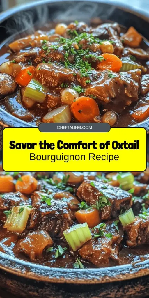 Discover the magic of Oxtail Bourguignon, a classic French dish that promises warmth and comfort. This rich, slow-cooked stew features melt-in-your-mouth oxtail, Burgundy wine, and an array of aromatic vegetables, creating a culinary treasure. Perfect for cooks of all levels, our detailed guide walks you through the origins, ingredients, and preparation steps. Bring a taste of rustic French cuisine to your table! #OxtailBourguignon #FrenchCuisine #ComfortFood #SlowCooking #HomemadeStew