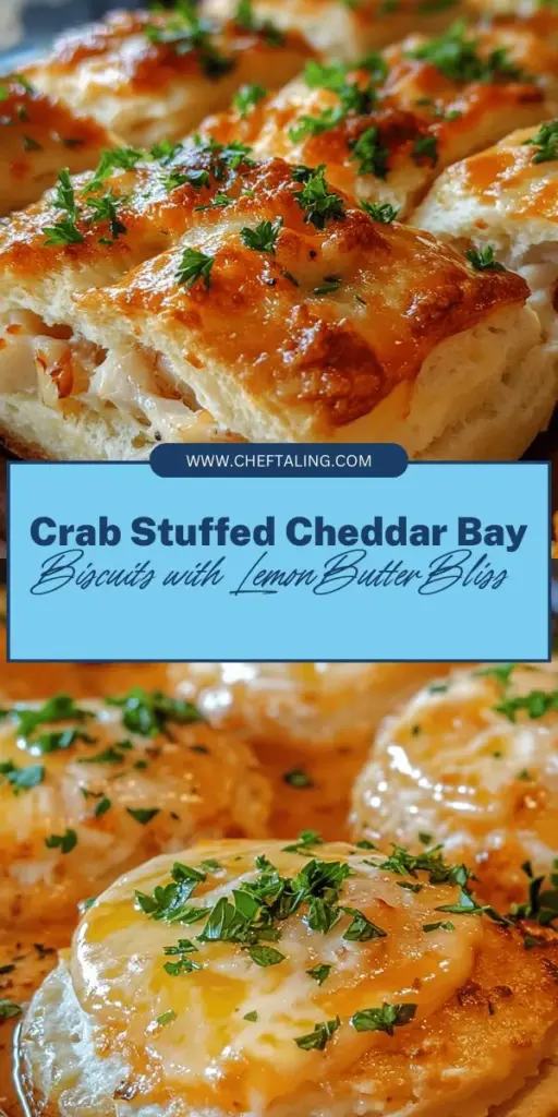 Dive into the delicious experience of Crab Stuffed Cheddar Bay Biscuits drizzled with zesty lemon butter sauce! This recipe combines fluffy, cheesy biscuits with tender crab meat, making it perfect for any occasion. Impress your guests or treat yourself with this flavorful dish that celebrates coastal culinary traditions. Get ready to savor every bite of this gourmet delight! #CrabBiscuits #SeafoodLovers #ComfortFood #HomeCooking #GourmetRecipes #LemonButterSauce