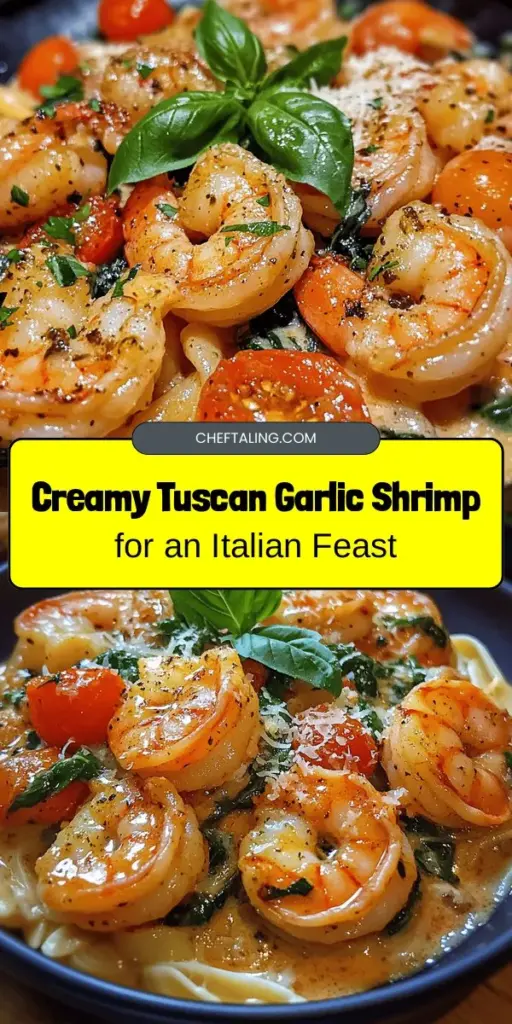 Looking to impress at your next dinner? Try Creamy Tuscan Garlic Shrimp, a delightful dish full of succulent shrimp, fresh veggies, and a rich, creamy sauce that captures the essence of Italian cuisine. Perfect over pasta, with crusty bread, or on a fresh salad, this recipe is versatile and easy to prepare. Enjoy the vibrant flavors of Tuscany at home with this comforting meal that’s great for any occasion. #TuscanShrimp #ItalianCuisine #SeafoodRecipes #ComfortFood #DinnerIdeas #CookingAtHome