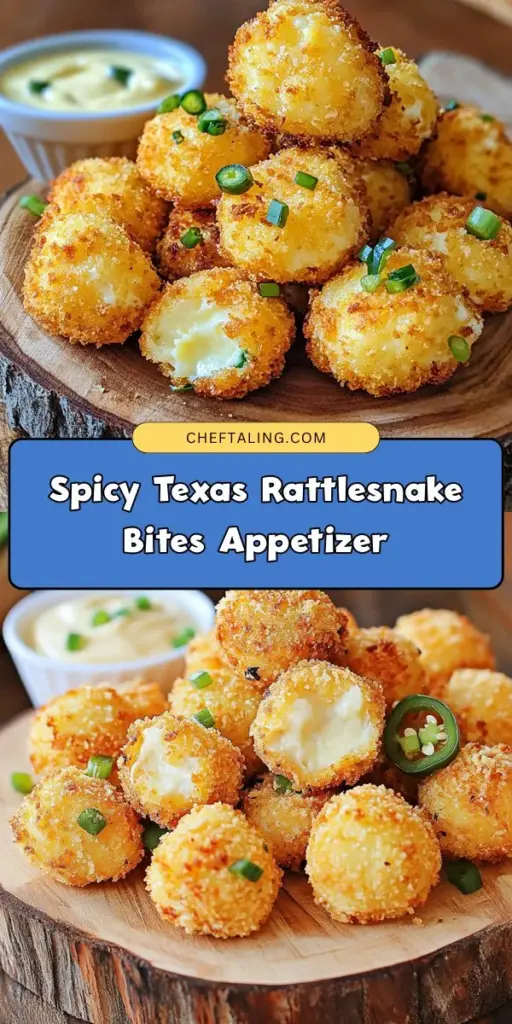 Dive into the bold flavors of Spicy Texas Rattlesnake Bites! This crowd-pleasing appetizer combines creamy cheeses and zesty jalapeños, all wrapped in a crispy coating. Perfect for game day or any gathering, these bites add fun and flavor to any occasion. Plus, they’re easy to customize with your favorite cheeses and spice levels. Try them at your next party and watch them disappear! #TexasCuisine #Appetizers #SpicyBites #FoodieFun #SnackIdeas #GameDayEats #CheesyGoodness