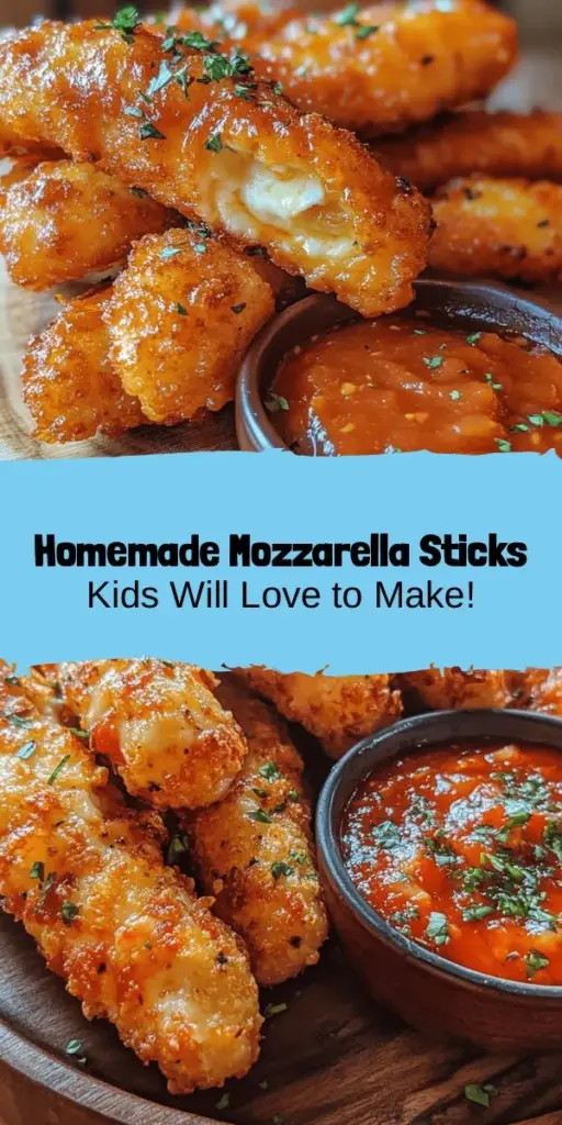 Discover the joy of making Cheesy Delight Mozzarella Sticks, a simple and fun recipe that kids will love! With their golden, crispy coating and gooey cheese center, these homemade snacks are perfect for any occasion. Involve your little ones in the kitchen to nurture their cooking skills while enjoying a delicious treat. Choose between frying or baking for a healthier option, and pair them with marinara sauce for a classic finish. #MozzarellaSticks #KidsCooking #HomemadeSnacks #FamilyFun