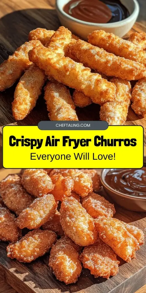 Indulge in the deliciousness of crispy air fryer churros with this easy recipe! Enjoy a healthier twist on the classic treat without compromising on flavor. Perfectly golden on the outside and soft inside, these churros are coated in cinnamon sugar and can be paired with your favorite dipping sauces. In just 30 minutes, you can impress your family and friends with this guilt-free dessert! #AirFryerChurros #HealthyDessert #Churros #Baking #SweetTreats #DessertInspo #RecipeIdeas