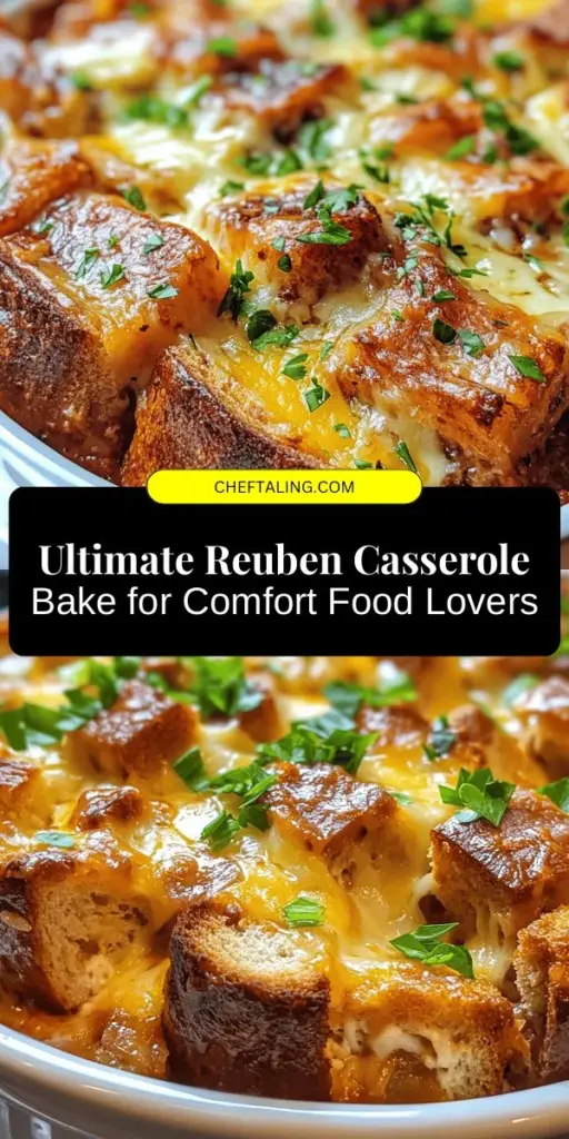 Savor the flavors of comfort food with this delicious Reuben casserole bake! This dish transforms the classic Reuben sandwich into a warm, cheesy casserole, perfect for gatherings or cozy nights in. Featuring layers of corned beef, sauerkraut, Swiss cheese, and a creamy egg mixture, it's both hearty and satisfying. Try this easy recipe to impress your friends and family! #ReubenCasserole #ComfortFood #HomeCooking #FamilyMeals #CasseroleRecipes