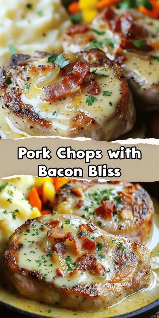 Discover the ultimate comfort food with Sizzling Pork Chops topped with Creamy Bacon Bliss! This mouthwatering dish pairs juicy, perfectly seared pork chops with a rich, creamy bacon sauce that brings unparalleled flavor and elegance to any dinner. Perfect for weeknight meals or special occasions, this recipe is easy to prepare and sure to impress. Elevate your dining experience today! #PorkChops #ComfortFood #RecipeIdeas #DeliciousEats #CookingAtHome #Foodie