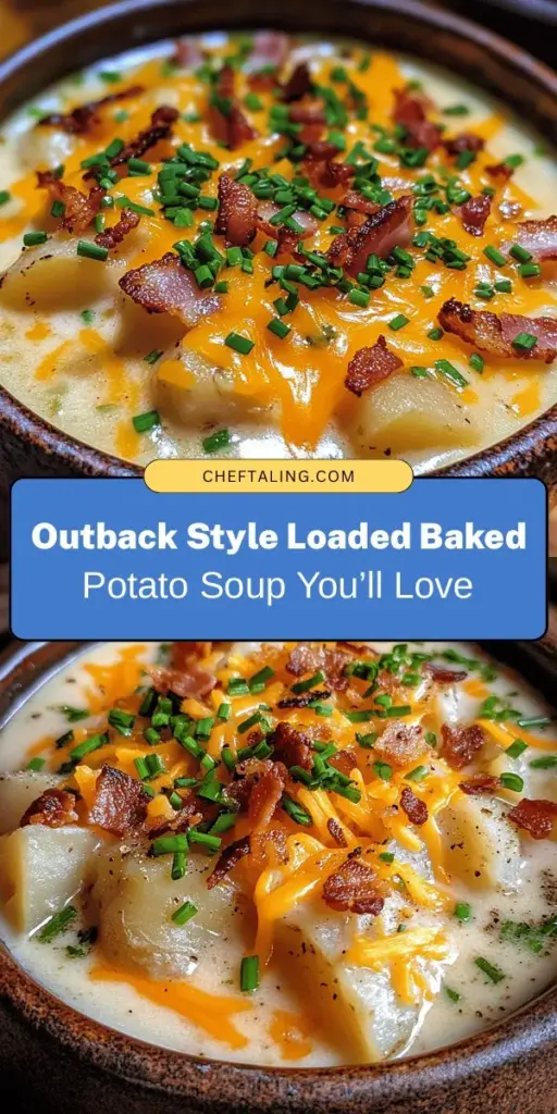 Warm up your winter nights with this delicious Outback Steakhouse-inspired loaded baked potato soup! This creamy, hearty dish combines russet potatoes, rich broth, crispy bacon, and sharp cheddar for a comfort food classic. Perfect for family dinners or gatherings, it’s simple to make and guaranteed to please everyone at the table. Dive into a bowl of indulgence and enjoy cozy nights at home! #LoadedBakedPotatoSoup #ComfortFood #SoupRecipes #OutbackSteakhouse #CozyCooking #HomemadeGoodness