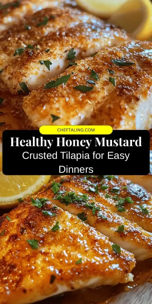 Experience the perfect balance of flavor and health with Honey Mustard Baked Crusted Tilapia Fillets. This easy-to-make dish features a sweet and tangy honey-Dijon coating, paired with crunchy panko and Parmesan for added texture. Packed with protein and omega-3s, it's ideal for busy weeknight dinners or gatherings. Add your favorite sides for a satisfying meal that's sure to impress. Try this delightful recipe today! #HealthyEating #BakedTilapia #easyrecipes #foodie #dinnerideas #weeknightmeals