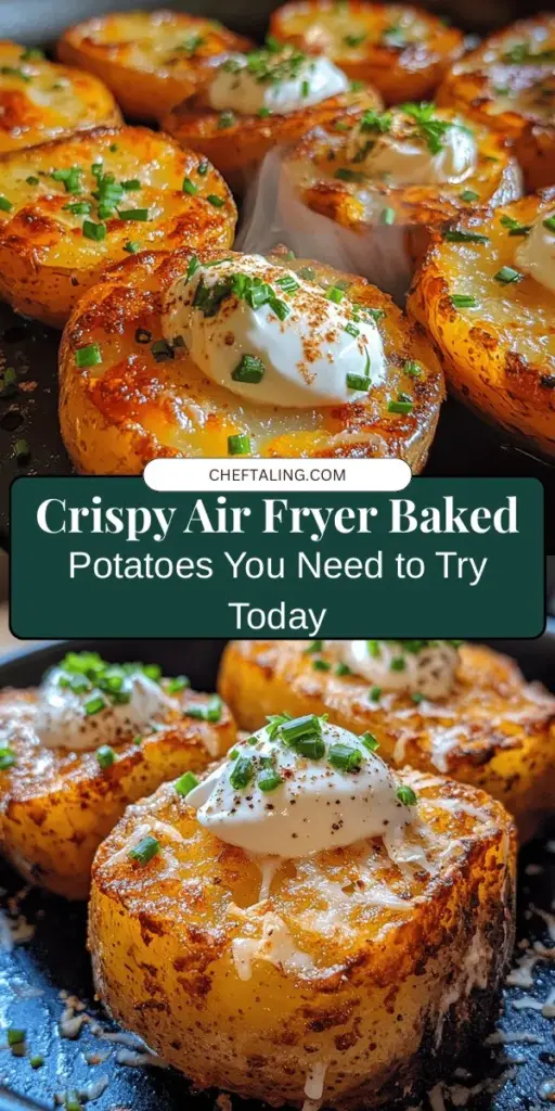 Looking for the perfect side dish? Try these crispy air fryer baked potatoes! You'll achieve golden skins and fluffy interiors in no time. With just a few ingredients, you can enjoy a healthier alternative to traditional frying without sacrificing flavor. Get inspired with endless topping options like butter, cheese, and fresh herbs to create your favorite combination. Elevate your meals with this versatile and delicious dish! #AirFryer #BakedPotatoes #HealthyEating #SideDish #CookingTips