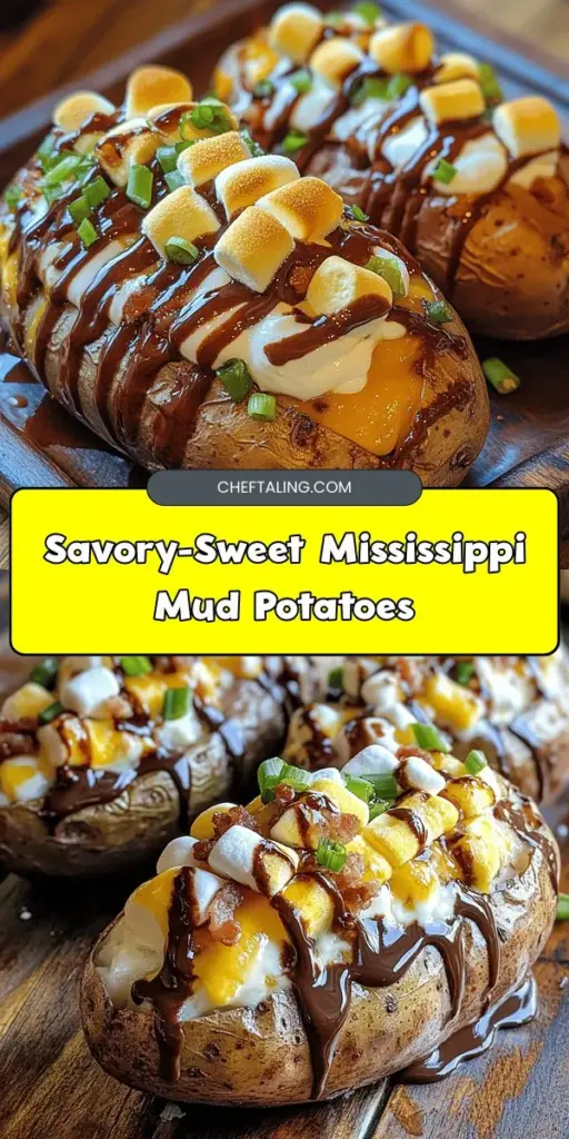 Discover the savory delight of Mississippi Mud Potatoes, a delicious twist on the classic baked potato! This comforting dish combines creamy sour cream, sharp cheddar, crispy bacon, and fresh green onions for a flavorful experience. Want to elevate your meal? Consider adding mini marshmallows and a drizzle of chocolate for an unexpected sweet touch! Perfect for family gatherings or cozy nights, these potatoes are sure to impress everyone at the table. #MississippiMudPotatoes #ComfortFood #CookingWithLove #RecipeIdeas #FoodieFun