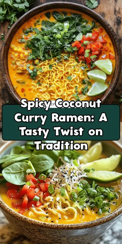 Discover how to make a delicious Spicy Coconut Curry Ramen that combines the comforting essence of traditional ramen with exotic coconut curry flavors. This quick and easy recipe can be prepared in just 30 minutes, making it perfect for any night of the week. With creamy coconut milk, fresh vegetables, and aromatic spices, it's a vibrant dish that impresses every time. Try this flavorful fusion and elevate your ramen game! #RamenRecipe #CoconutCurry #Foodie #QuickMeals #FusionCuisine