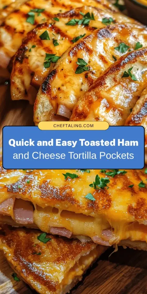 Discover the deliciousness of toasted ham and cheese tortilla pockets! This easy recipe is perfect for quick meals or snacks, combining gooey cheese and savory ham in a crispy tortilla. Customize with your favorite fillings like turkey or veggies for endless variations. Ideal for kids or gatherings, they’re destined to impress. Try serving with spicy mustard or salsa for an extra kick! #TortillaPockets #HamAndCheese #QuickRecipes #EasyMeals #CookingIdeas #SnackTime #FamilyDinner