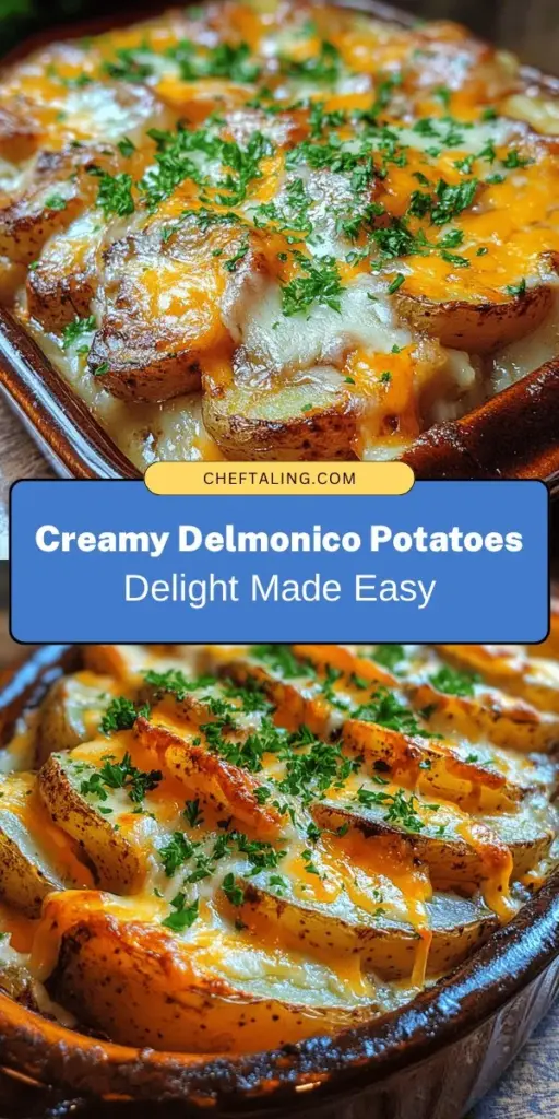 Indulge in the classic Delmonico Potatoes Delight, a rich and creamy potato casserole that embodies comfort food at its finest. With layers of russet potatoes, heavy cream, and a blend of cheeses, this dish is both delicious and simple to prepare. Ideal for any occasion, from festive gatherings to cozy weeknight dinners, it’s sure to impress. Try this timeless recipe and enjoy a taste of American culinary history! #DelmonicoPotatoes #ComfortFood #CasseroleRecipe #CheesyGoodness #PotatoLovers #CookingAtHome #RecipeIdeas