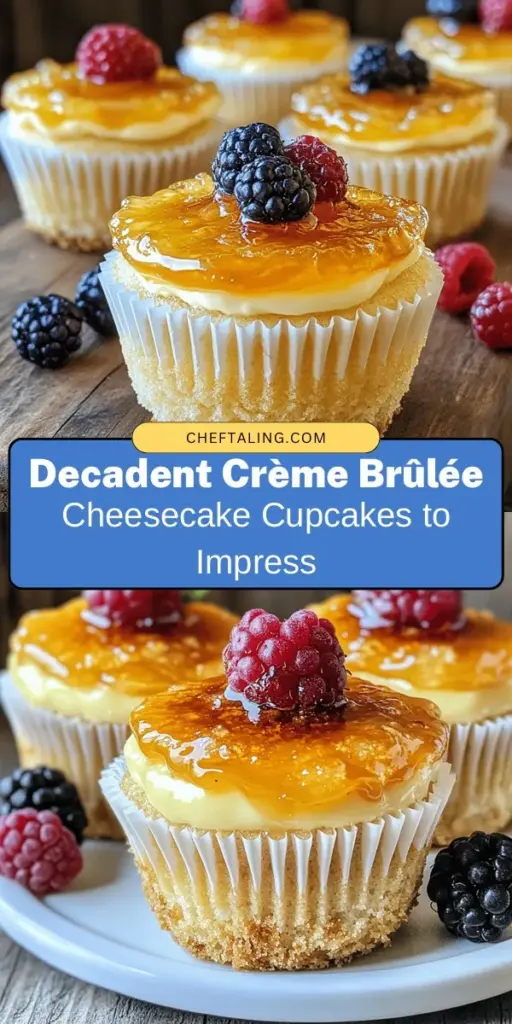 Indulge in the delicious fusion of Crème Brûlée and cheesecake with these irresistible Crème Brûlée Cheesecake Cupcakes! Each cupcake features a creamy filling topped with a crunchy caramelized sugar layer, offering a delightful balance of textures and flavors. Perfect for parties or an elegant dessert at home, these mini treats are sure to impress your guests. Elevate your baking game and satisfy your sweet tooth with this exquisite recipe! #DessertIdeas #Cheesecake #Baking #CrèmeBrûlée #CupcakeLove #SweetTreats