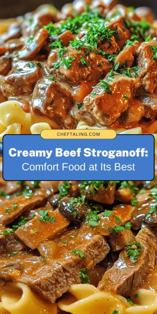 Indulge in the timeless comfort of Creamy Beef Stroganoff served over egg noodles. This rich dish features tender beef, sautéed mushrooms, and a luscious sour cream sauce that will warm your heart and satisfy your taste buds. Perfect for family dinners or impressing guests, this recipe combines high-quality ingredients for an unforgettable flavor. Enjoy a delightful taste of classic cuisine! #BeefStroganoff #ComfortFood #EggNoodles #DinnerRecipes #HomeCooking