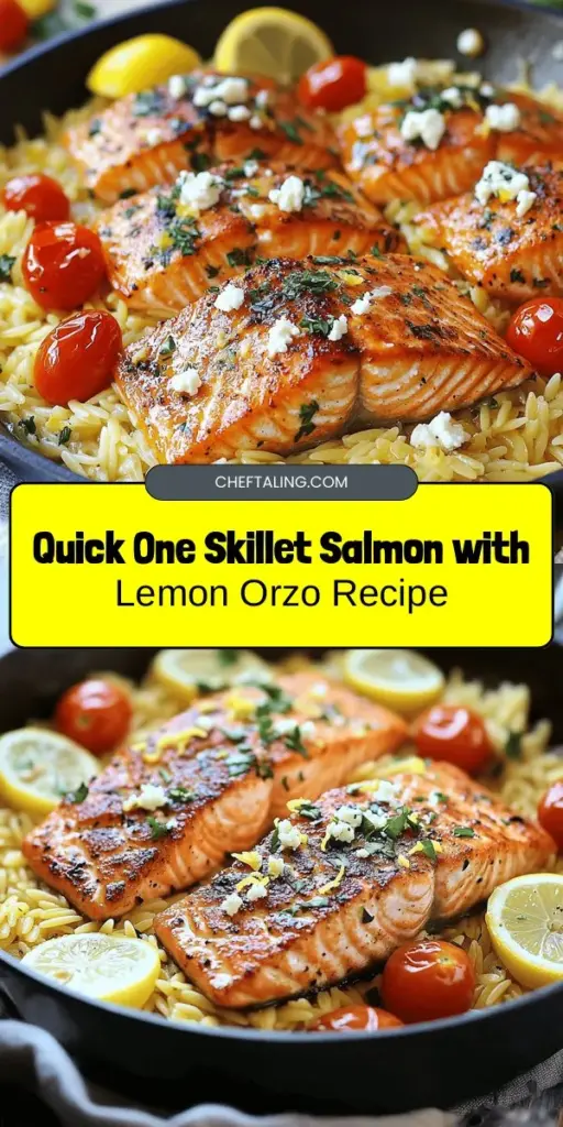 Discover the deliciousness of One Skillet Salmon with Lemon Orzo, a healthy, quick meal perfect for busy weeknights. Packed with omega-3s and vibrant flavors, this dish pairs perfectly seared salmon with zesty lemon orzo, all in one pan for easy cleanup. In just under 30 minutes, enjoy a nutritious meal that looks as good as it tastes! Perfect for any occasion. #OneSkilletMeals #SalmonRecipe #HealthyEating #QuickDinner #LemonOrzo #EasyRecipes