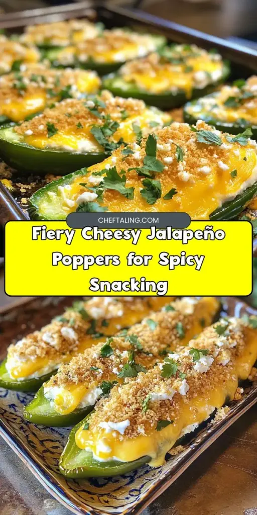 Spice up your appetizer game with these Fiery Cheesy Jalapeño Poppers! Perfect for parties or a cozy night in, these homemade delights combine fresh jalapeños with a creamy and flavorful cheese filling, all topped off with a crispy breadcrumb layer. Easy to make and fun to prepare with friends or family, they are sure to be a hit! Dive into this delicious recipe for a burst of flavor in every bite. #JalapenoPoppers #SpicyAppetizers #HomemadeSnacks #CheesyGoodness