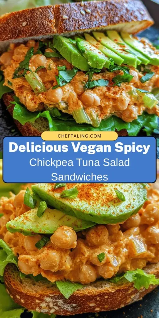 Discover a delicious and nutritious twist on a classic favorite with Vegan Spicy Chickpea Tuna Salad Sandwiches! Packed with protein and flavor, this plant-based dish features creamy chickpeas, zesty spices, and fresh veggies for a satisfying meal. Perfect for lunch or a quick dinner, it's not only healthy but also easy to make ahead. Join the plant-based trend and enjoy this tasty alternative. #VeganRecipes #PlantBased #ChickpeaSalad #HealthyEating #VeganLunch #MeatlessMonday #SandwichIdeas