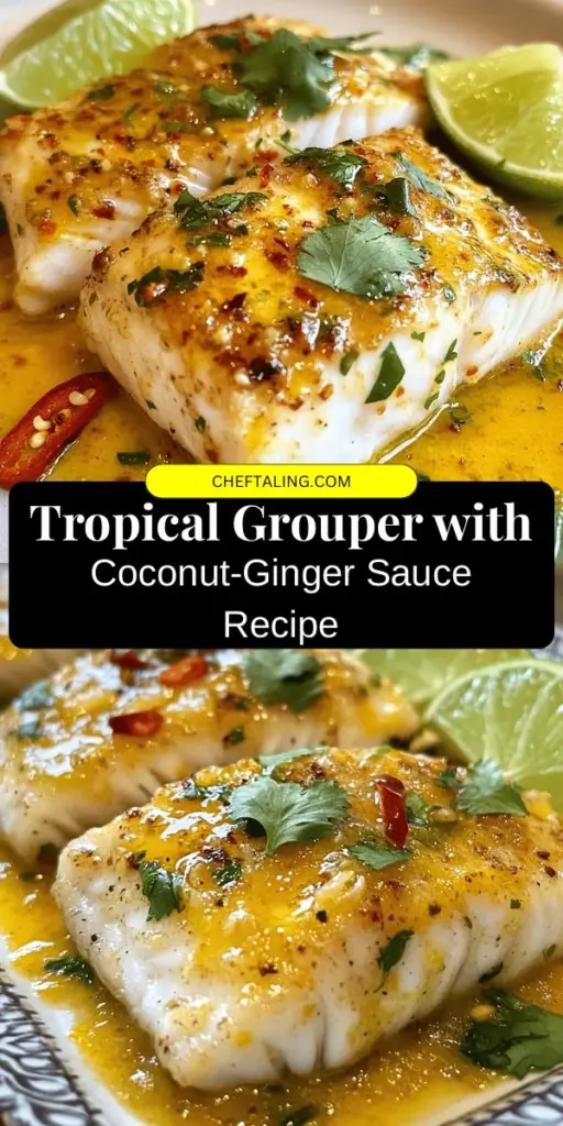 Transport your taste buds to a tropical paradise with this Tropical Grouper featuring a Spicy Coconut-Ginger Sauce. This vibrant dish combines flaky grouper with a rich and zesty sauce made from coconut milk, fresh ginger, and red curry paste. Perfect for dinner parties or weeknight meals, it's both satisfying and healthy. Serve it with jasmine rice and colorful vegetables for a complete feast. Dive into the flavors today! #TropicalGrouper #HealthyEating #CoconutGingerSauce #SeafoodLovers #CookingAtHome