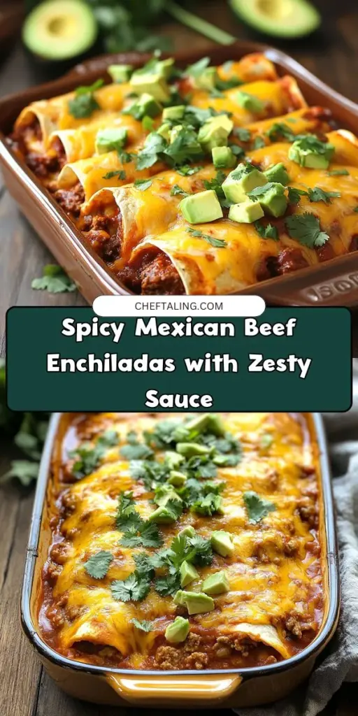 Dive into the vibrant world of Mexican cuisine with this Spicy Mexican Beef Enchiladas recipe. Packed with seasoned ground beef, gooey cheese, and a zesty sauce, these enchiladas are perfect for any occasion—from family dinners to gatherings with friends. Discover how to create this comforting dish from scratch and enjoy a communal feast filled with bold flavors. Share the joy of cooking and savor every delicious bite! #MexicanFood #Enchiladas #ComfortFood #SpicyRecipes #CookingAtHome