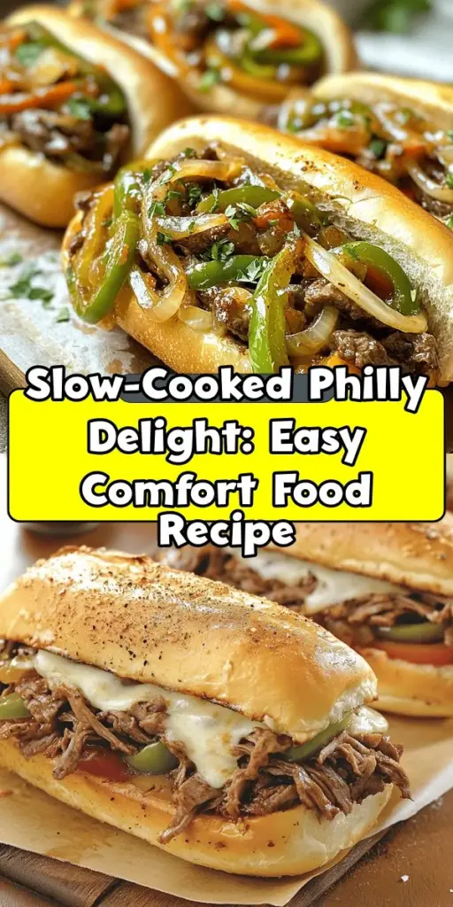 Discover the ultimate comfort food with our Slow-Cooked Philly Delight recipe! This easy, crockpot version of the classic cheesesteak delivers juicy beef, melted cheese, and flavorful veggies with minimal effort. Perfect for busy weeknights or gatherings, it’ll impress your family and friends. Layer your ingredients, set your slow cooker, and enjoy the delicious aromas as everything melds beautifully. Your taste buds will thank you! #PhillyCheesesteak #ComfortFood #SlowCooker #EasyRecipes #Foodie #CrockpotCooking #DinnerIdeas #YummyMeals #FamilyFavorites