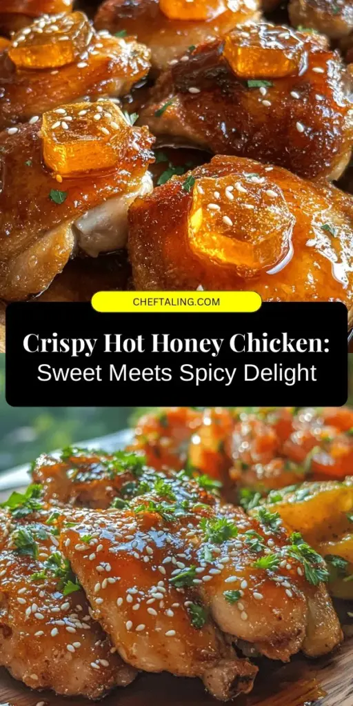 Indulge in the mouthwatering combination of sweet and spicy with Crispy Hot Honey Chicken! This recipe features juicy chicken thighs, marinated in buttermilk for tenderness, and coated with a perfectly seasoned crispy crust. Drizzled with homemade hot honey sauce, it's a delightful symphony of flavors. Serve it as a main dish or in a sandwich for the ultimate comfort food. Perfect for impressing at any gathering! #HotHoneyChicken #CrispyChicken #Foodie #ComfortFood #RecipeInspiration #SweetAndSpicy #CookingAtHome