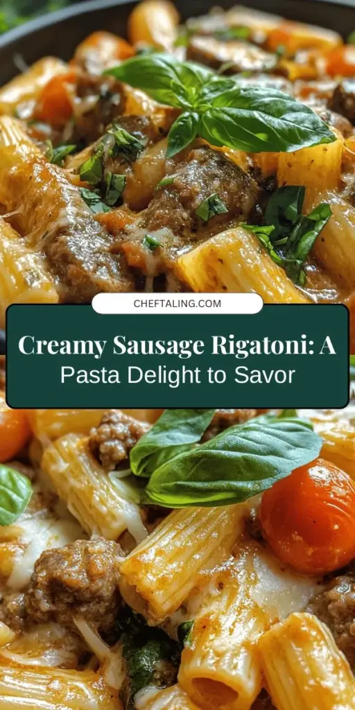 Indulge in a comforting bowl of Creamy Sausage Rigatoni with Spinach & Tomatoes, perfect for any occasion! This rich pasta dish features savory Italian sausage, vibrant cherry tomatoes, and fresh spinach, creating a delightful balance of flavors. It's not just tasty; it's also packed with nutrients. Easy to customize, this recipe ensures a satisfying meal for everyone! Try it tonight! #PastaRecipes #ComfortFood #Foodie #DinnerInspo #HealthyEating #RecipeIdeas