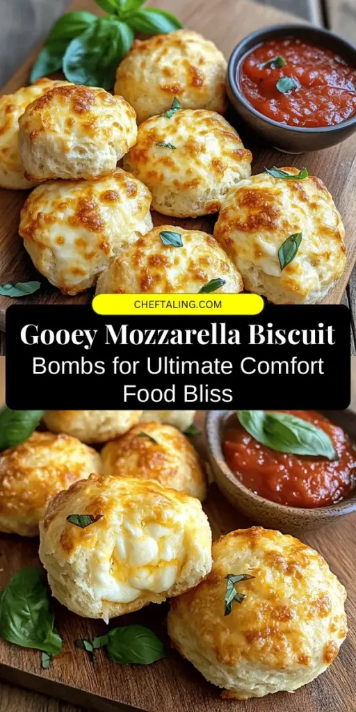 Indulge in the ultimate comfort food with gooey mozzarella biscuit bombs! Flaky on the outside and filled with melted mozzarella, these cheesy bites are perfect for any occasion—snack time, movie nights, or parties. Enjoy step-by-step instructions and expert tips to make them a hit every time. Elevate your snacks with this delicious recipe and share the joy with friends and family! #ComfortFood #CheeseLovers #BiscuitBombs #YummySnacks #EasyRecipes