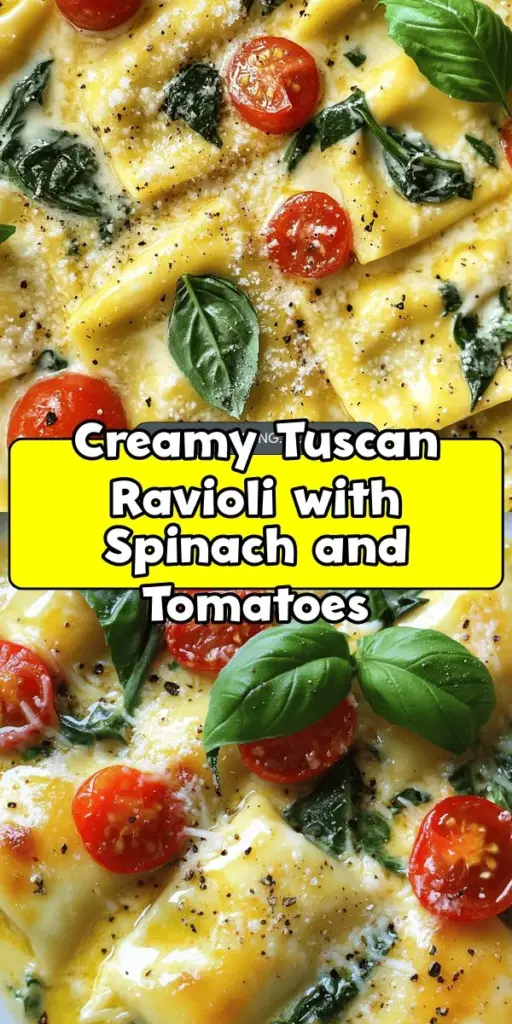 Indulge in the rich flavors of Creamy Tuscan Ravioli, a delightful dish that's perfect for any family dinner. This recipe features tender ravioli smothered in a luscious white wine pasta sauce, making it an ideal comfort Italian food choice. Elevate your weeknight meals with this creamy Italian sauce that combines vibrant Tuscan ingredients. Don't miss out on the best Italian food recipes—click through to discover how to make this delicious Creamy Tuscan Ravioli for your loved ones. Perfect for fans of pumpkin and sage ravioli sauce or sausage ravioli recipes! #CreamyTuscanRavioli #WhiteWinePastaSauceRavioli #ComfortItalianFood #NewFamilyDinnerIdeas #RavioliRecipeWithSausage #TuscanChickenRavioli #CreamyItalianSauce #BestItalianFoodRecipes