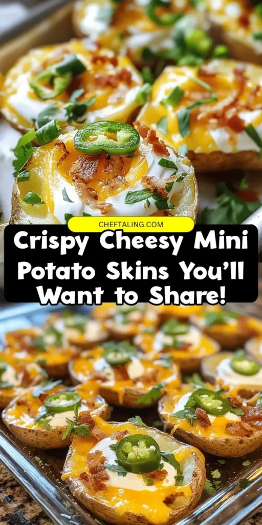 Indulge in the deliciousness of crispy cheesy mini potato skins, the ultimate appetizer for any occasion! Perfectly baked baby potatoes are topped with gooey sharp cheddar, crispy bacon, and customizable toppings. Easy to prepare and ideal for sharing, these savory bites will be a hit at your next gathering. Elevate your snack game and enjoy the bold flavors! #MiniPotatoSkins #Appetizer #GameDaySnacks #ComfortFood #CheesyDeliciousness #FoodieFavorites