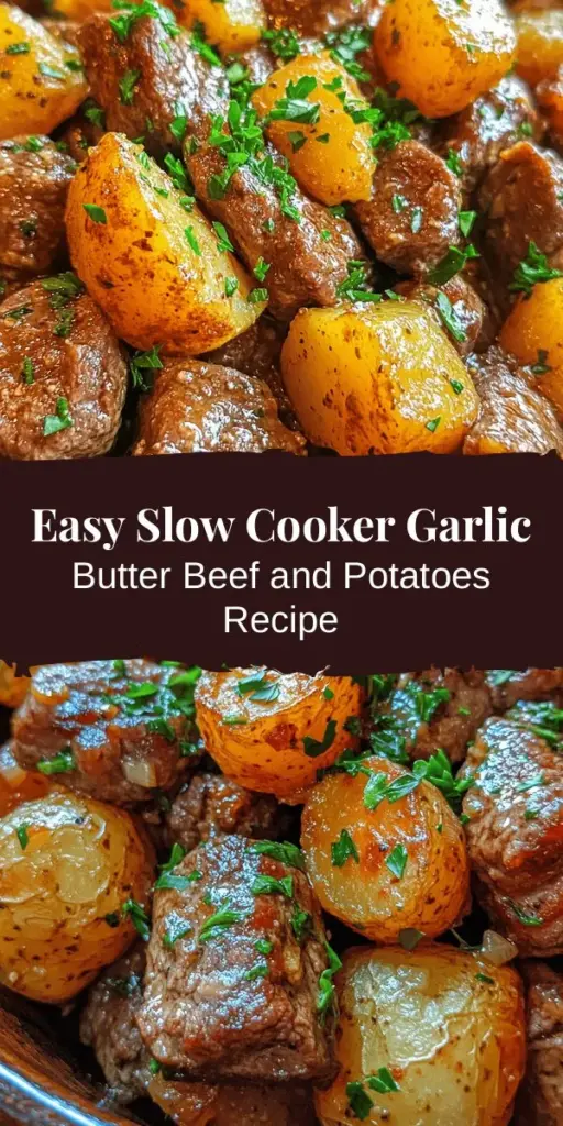 Indulge in a comforting meal with this Slow Cooker Garlic Butter Beef Bites & Potatoes recipe! Perfect for busy weeknights or family gatherings, this dish features tender beef bites soaked in rich garlic butter flavors paired with baby potatoes. Just toss the ingredients in your slow cooker and let the magic happen. Delicious, easy, and satisfying! Try it out and experience the warmth of home-cooked goodness. #SlowCookerRecipes #BeefBites #ComfortFood #HomeCooking #GarlicButter #EasyDinner