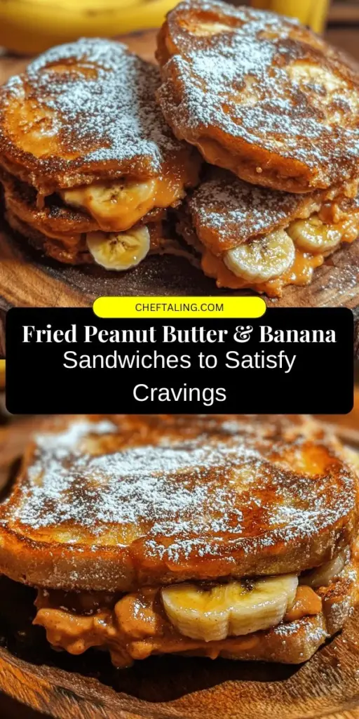 Discover the deliciously nostalgic Fried Peanut Butter & Banana Sandwiches! This comforting treat combines creamy peanut butter, sweet bananas, and crispy bread for an indulgent experience perfect for any time of day. Easy to make and customizable with optional ingredients like honey and cinnamon, this recipe is a delightful twist on a classic favorite. Bring joy to your kitchen with this mouthwatering dish! #ComfortFood #PeanutButter #BananaLovers #SnackTime #EasyRecipes #FoodieFun