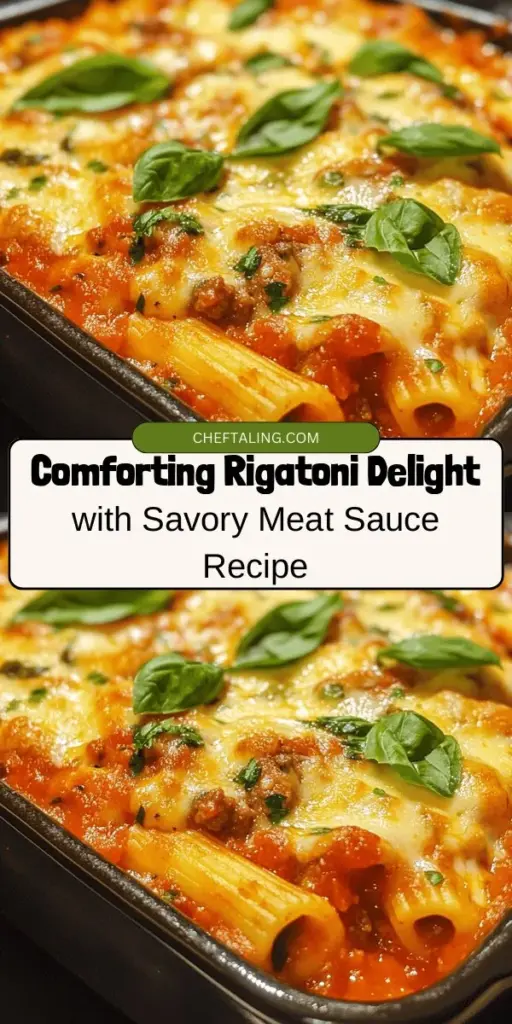 Indulge in the warmth of a classic Italian dish with Rigatoni Delight in Hearty Meat Sauce! This comforting recipe combines the robust texture of rigatoni with a rich blend of ground beef and pork, simmered with aromatic herbs and tomatoes for an unforgettable flavor. Perfect for cozy dinners or family gatherings, this dish is all about love, tradition, and sharing good times. Discover the joy of Italian cooking today! #RigatoniDelight #ItalianRecipes #ComfortFood #PastaLovers #HomeCooking #FamilyMeals #Foodie