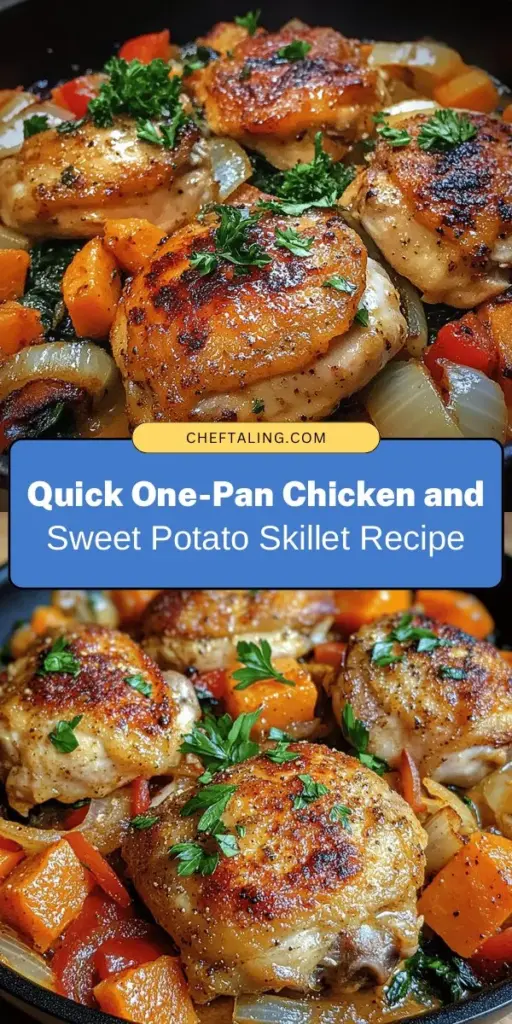 Discover the ultimate One-Pan Chicken and Sweet Potato Skillet recipe that’s perfect for busy weeknights! This dish combines juicy chicken thighs, nutritious sweet potatoes, and vibrant veggies for a flavorful and wholesome meal. Enjoy easy cleanup and time-saving cooking with just one skillet. Packed with lean protein and essential vitamins, it’s a family favorite! Try it and make mealtime a breeze. #OnePanMeal #ChickenRecipe #SweetPotatoes #HealthyEating #DinnerIdeas