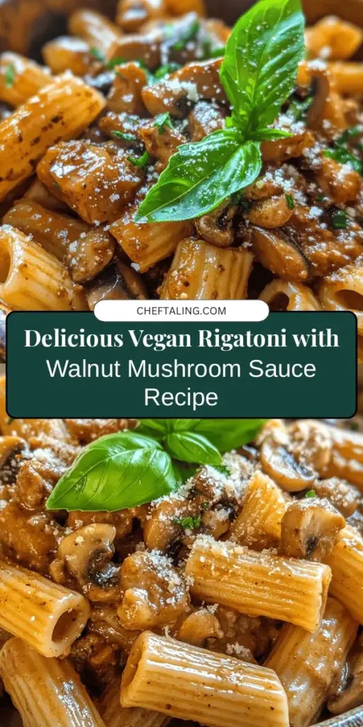 Discover the deliciousness of Rigatoni with Vegan Walnut Mushroom Meat Sauce! This hearty, plant-based dish combines the rich flavors of walnuts and mushrooms, creating a satisfying alternative to traditional meat sauces. Perfect for vegans and anyone wanting to explore more plant-based meals, this recipe is not only nutritious but also easy to make. Elevate your dinner with this comforting pasta dish that’s packed with healthy fats and proteins! #Vegan #PlantBased #Rigatoni #ComfortFood #HealthyEating #PastaLovers #VeganRecipes #MeatlessMeals