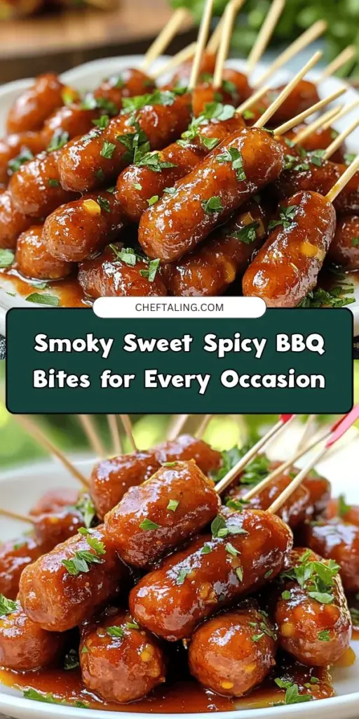 Smoky Sweet & Spicy Little BBQ Bites are the ultimate appetizer for any gathering! Perfectly blending bold flavors with simple preparation, these tasty morsels are guaranteed to impress. Ideal for everything from casual BBQs to elegant parties, they are fun finger foods that let your guests mingle freely. Serve them with a side of fresh veggies or dips for a complete snacking experience. Get creative and enjoy this flavorful treat! #BBQBites #Appetizers #PartyFood #FingerFoods #Yummy