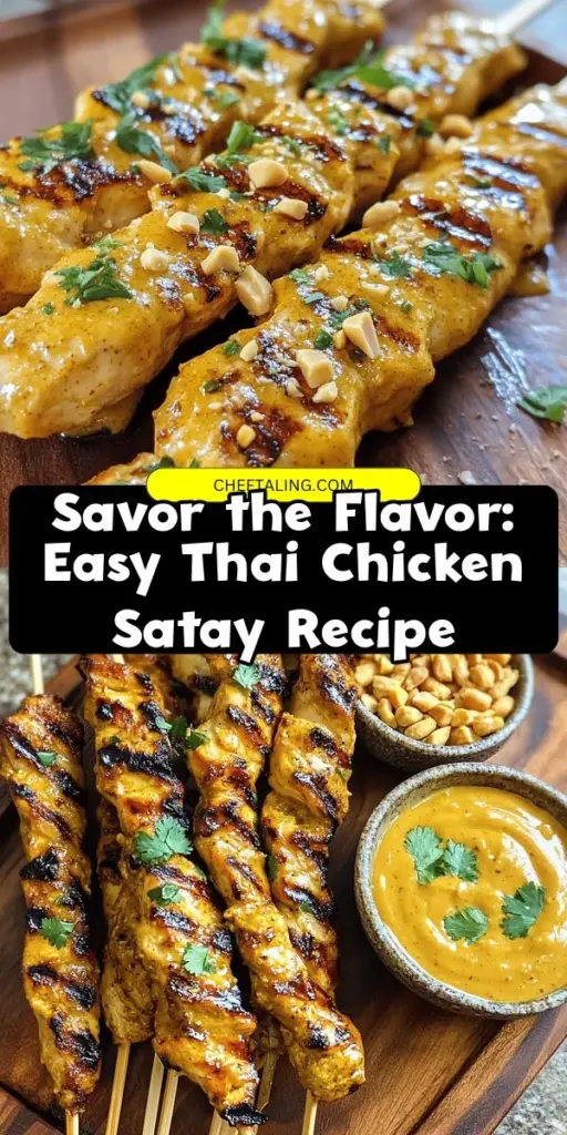 Dive into the irresistible world of Thai Chicken Satay! This vibrant dish features tender, marinated chicken grilled to perfection and paired with a rich peanut sauce. Discover the key ingredients, marinade secrets, and grilling tips to create an authentic Thai experience in your kitchen. Perfect for sharing at gatherings or as a delightful family meal, Thai chicken satay brings a taste of Thailand right to your table. Get ready to savor every bite! #ThaiCuisine #ChickenSatay #DeliciousRecipes #FoodLovers #HomeCooking