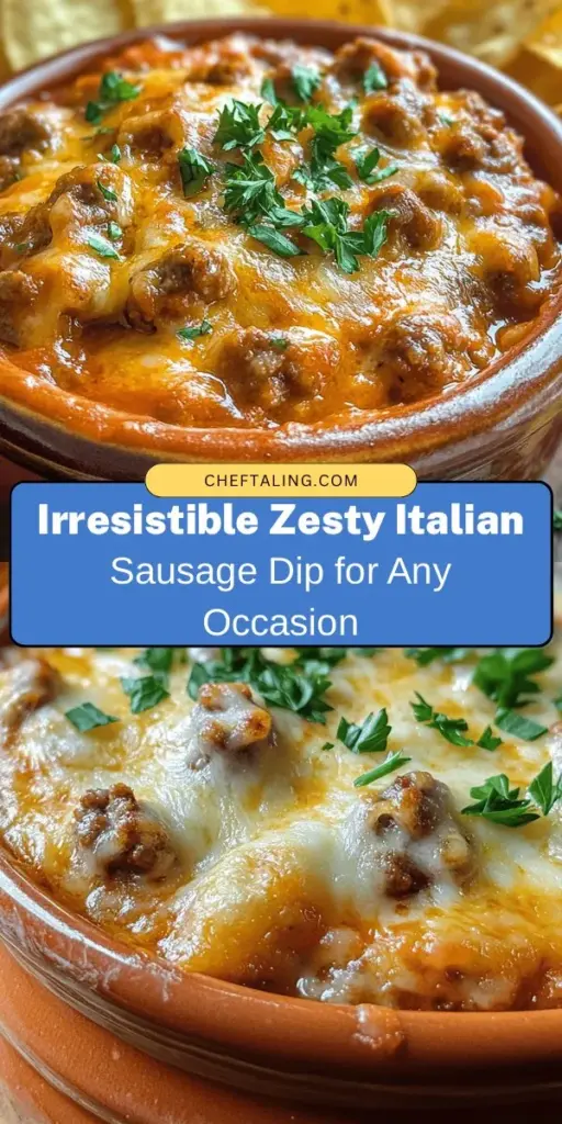 Indulge in the ultimate crowd-pleaser: Zesty Italian Sausage Dip! Perfect for game nights, parties, or cozy family dinners, this warm and creamy dip combines savory sausage, rich cheeses, and zesty marinara for a flavor explosion. Pair it with crispy tortilla chips or fresh veggies for a delightful experience. Easy to prepare ahead, it's the perfect addition to any gathering. Try it today! #ItalianSausageDip #PartyFood #Appetizers #ComfortFood #DipRecipe #GameNightEats