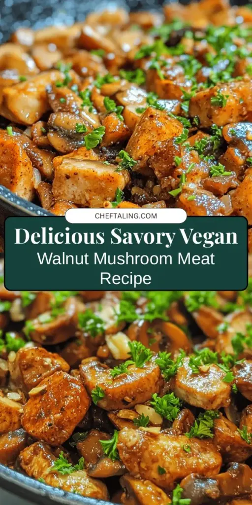 Discover the deliciousness of Savory Vegan Walnut Mushroom Meat, a hearty and nutritious meat alternative perfect for tacos, salads, or pasta dishes. This easy recipe combines rich walnuts and earthy mushrooms, enhanced with aromatic spices, offering a satisfying plant-based option for everyone. Packed with protein and healthy fats, it's not just tasty but also good for your health. Try it today and elevate your meals! #VeganRecipes #PlantBased #HealthyEating #MeatlessMeals #CookingIdeas #WalnutMushroomMeat