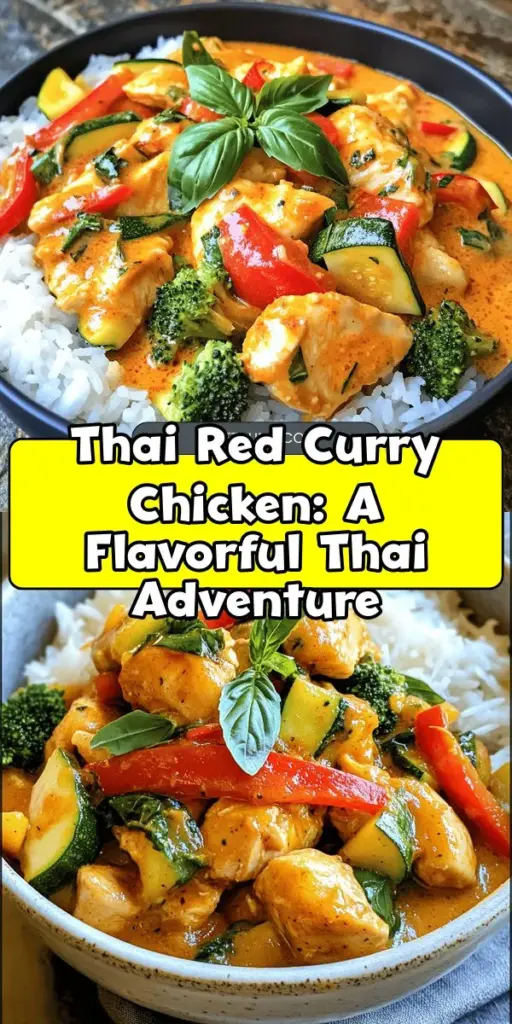 Dive into the flavorful world of Thai cuisine with this delicious Thai Red Curry Chicken Delight! This dish masterfully blends creamy coconut milk with aromatic red curry paste, tender chicken, and colorful veggies, creating a comforting yet exciting meal. Perfect for weeknight dinners or gatherings, it's easy to prepare and sure to impress. Spice it up to your taste and discover the joy of cooking Thai! #ThaiCuisine #RedCurry #HomeCooking #Foodie #DeliciousMeals #CurryLove