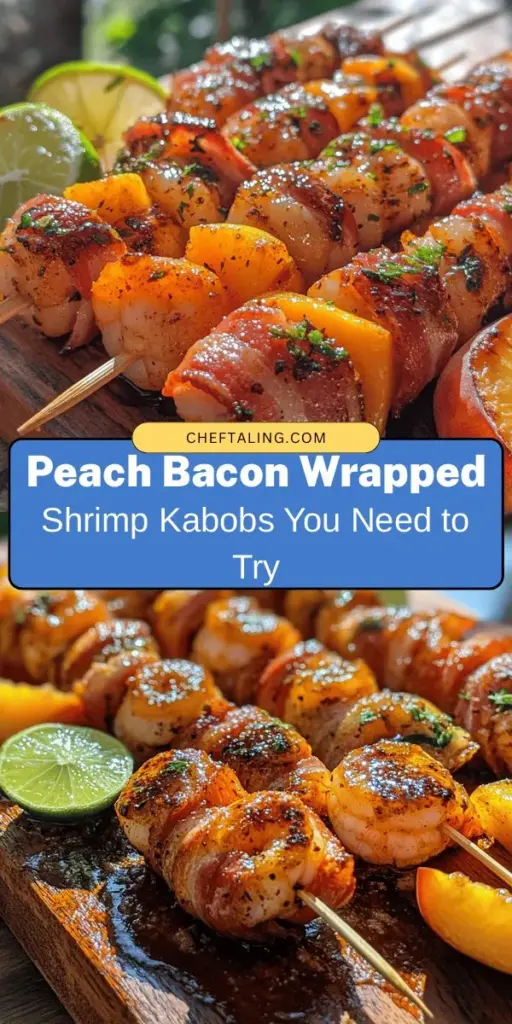 Elevate your next gathering with BBQ, Sweet Chili, & Peach Bacon Wrapped Shrimp Kabobs! This delectable dish combines smoky BBQ flavors, juicy peaches, and crispy bacon, all wrapped around succulent shrimp. Perfect for summer barbecues or casual dinners, these kabobs are easy to make and full of flavor. Enjoy as an appetizer or main course, and impress your guests with this delightful treat! #BBQ #ShrimpKabobs #SummerRecipes #Grilling #Appetizers #Foodie