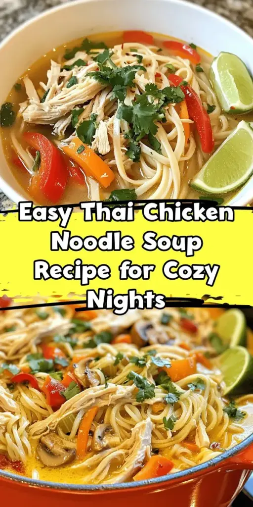 Discover the delicious world of Thai Chicken Noodle Soup! This comforting dish combines tender chicken, creamy coconut milk, and fresh vegetables, creating a harmonious balance of flavors that embodies Thai cuisine. Perfect for cozy nights or gatherings with loved ones, it's nutritious and easy to customize to your liking. Dive into this flavorful journey and impress your family and friends with a delightful homemade meal! #ThaiCuisine #ChickenNoodleSoup #ComfortFood #HealthyRecipes #Foodie #HomeCooking